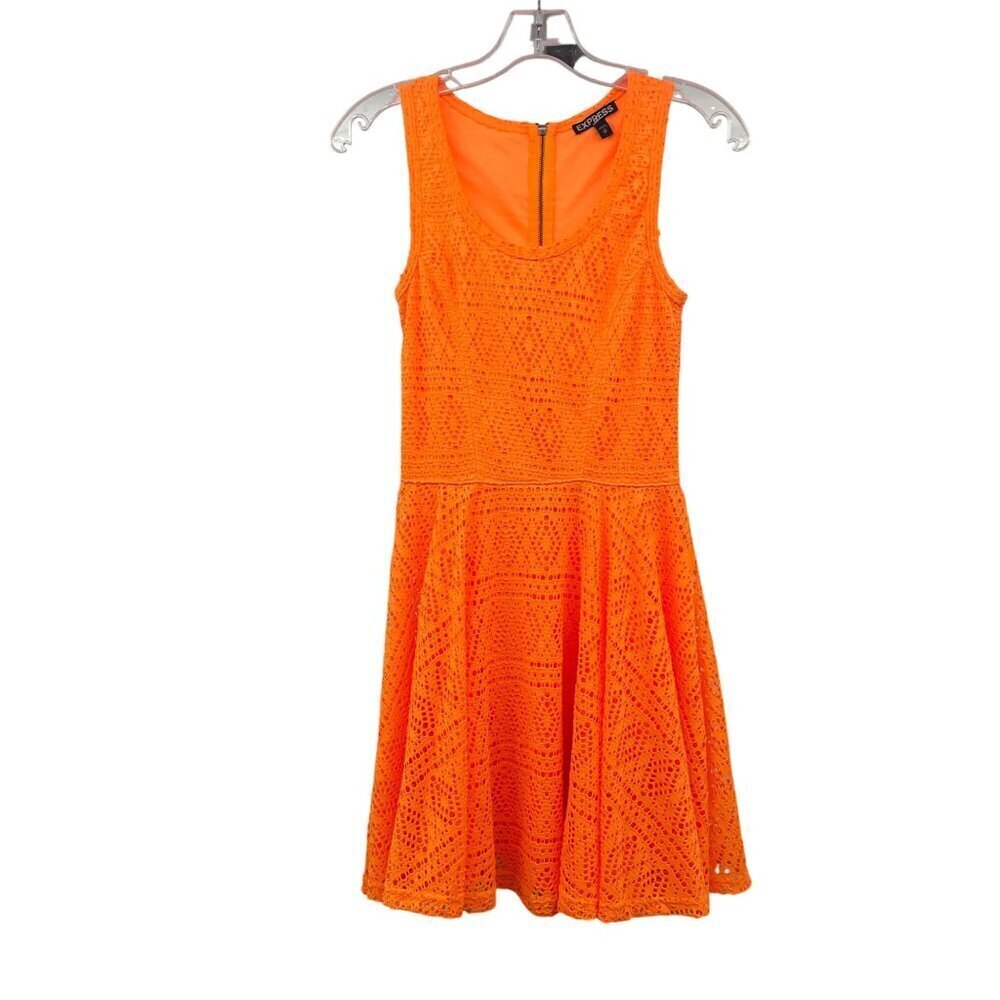 Express Womens Textured A-Line Dress Sleeveless Orange Size XS Zip